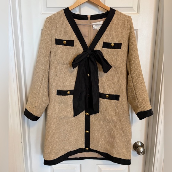 Tuckernuck Pomander Place Tan Coco Tweed Bow Dress Medium - Picture 5 of 13